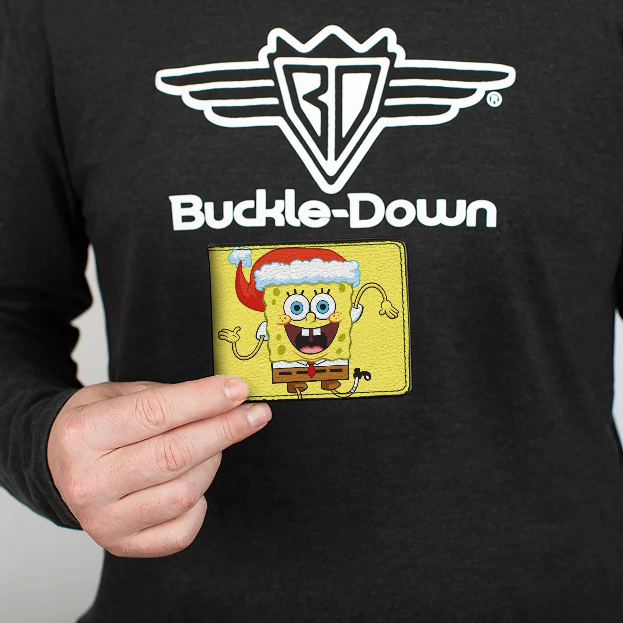 SpongeBob SquarePants Bi-Fold Wallet Wavy Arms Santa Holiday Christmas Pose Men's Yellow - Image 3