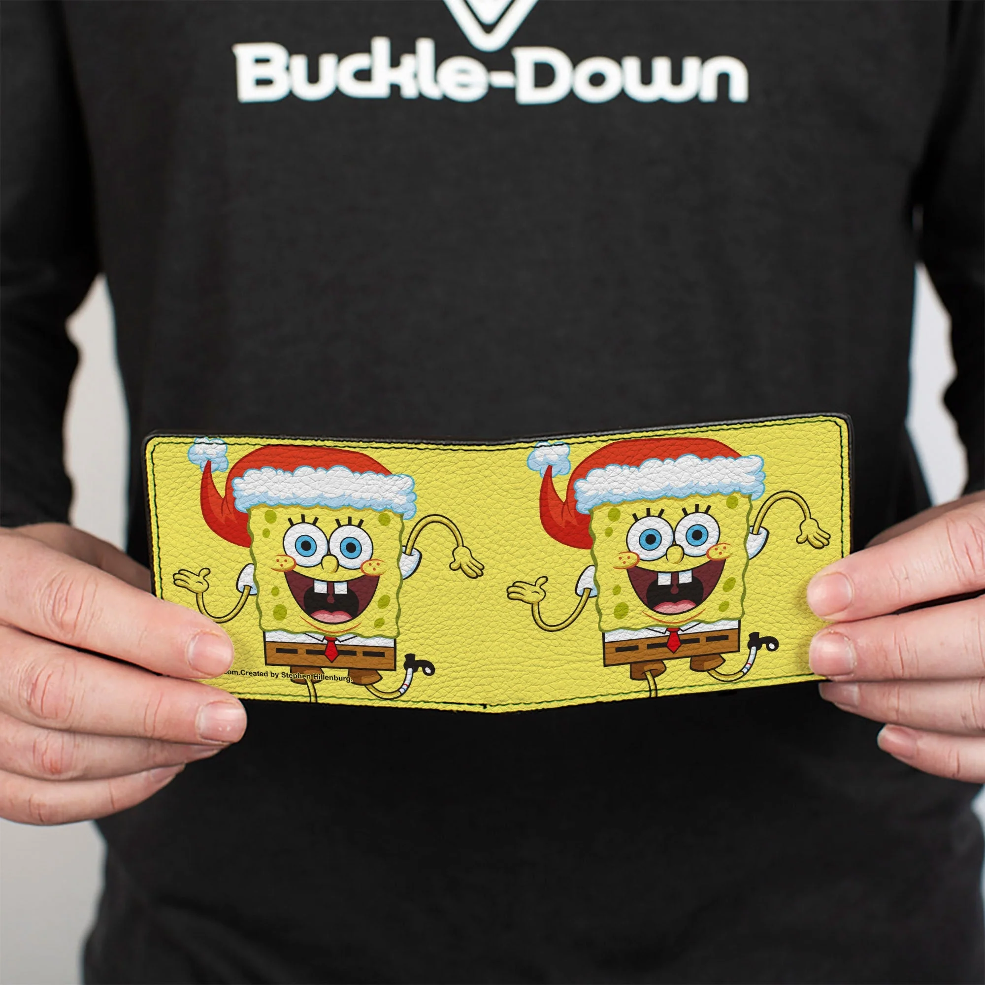 SpongeBob SquarePants Bi-Fold Wallet Wavy Arms Santa Holiday Christmas Pose Men's Yellow - Image 4