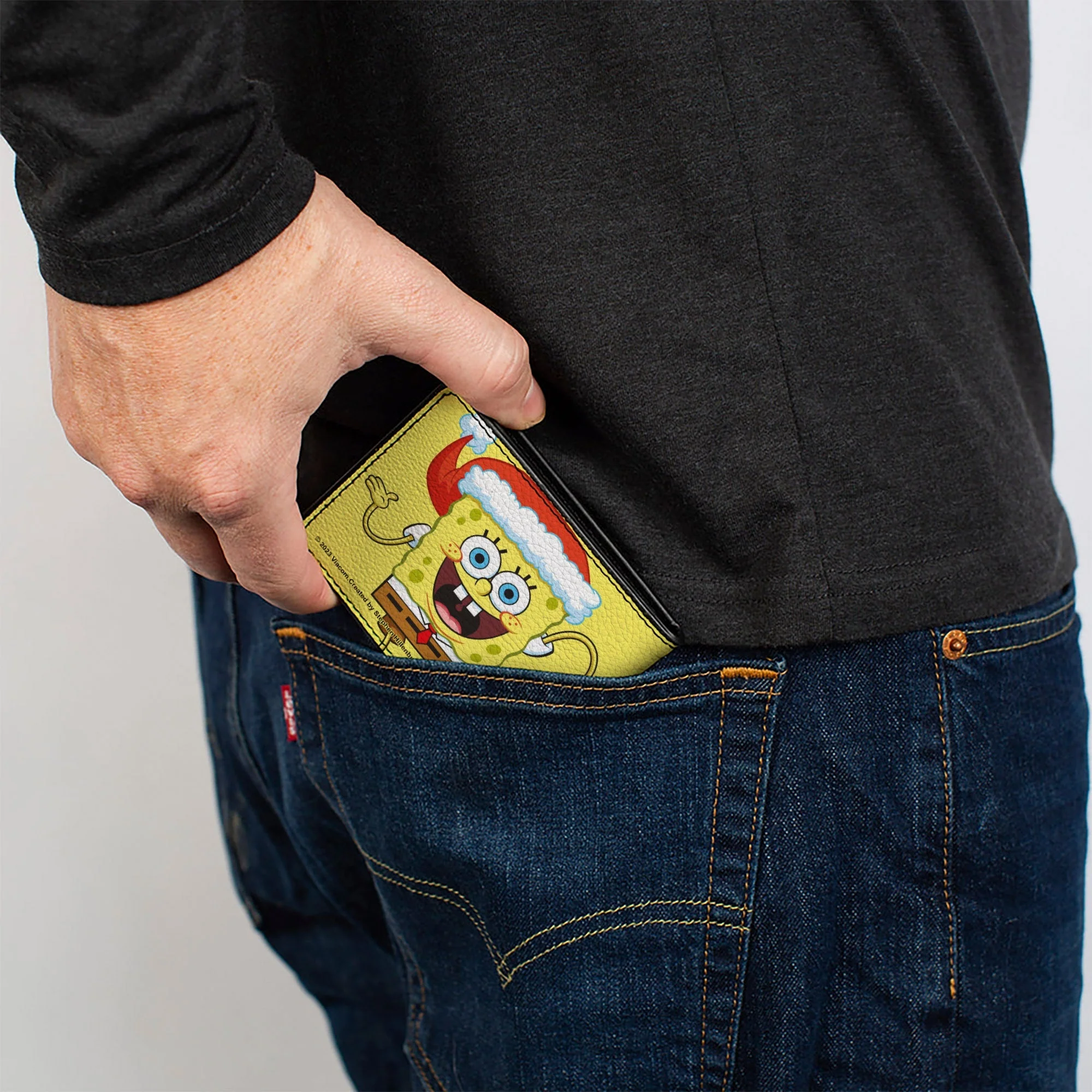 SpongeBob SquarePants Bi-Fold Wallet Wavy Arms Santa Holiday Christmas Pose Men's Yellow - Image 5