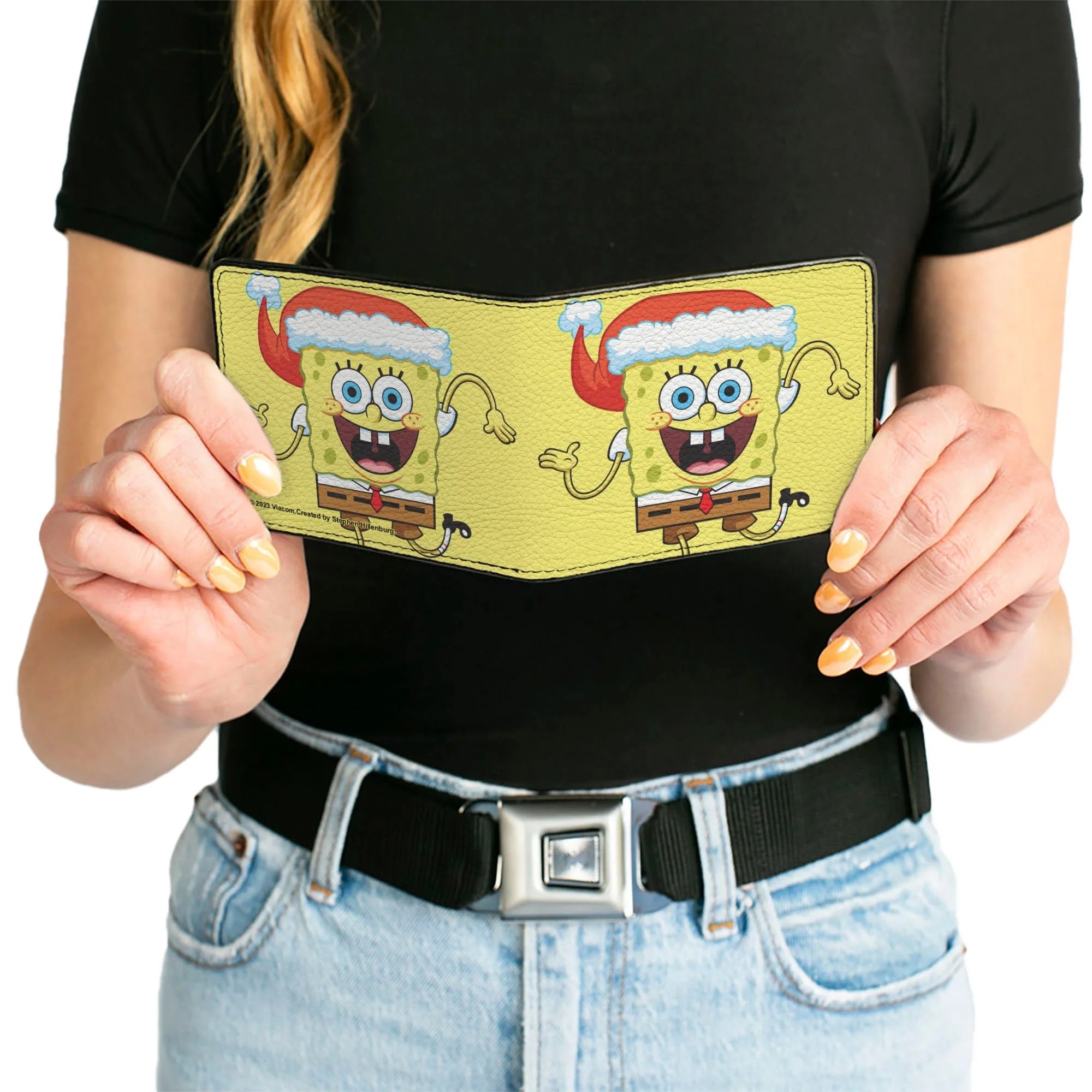 SpongeBob SquarePants Bi-Fold Wallet Wavy Arms Santa Holiday Christmas Pose Men's Yellow - Image 6