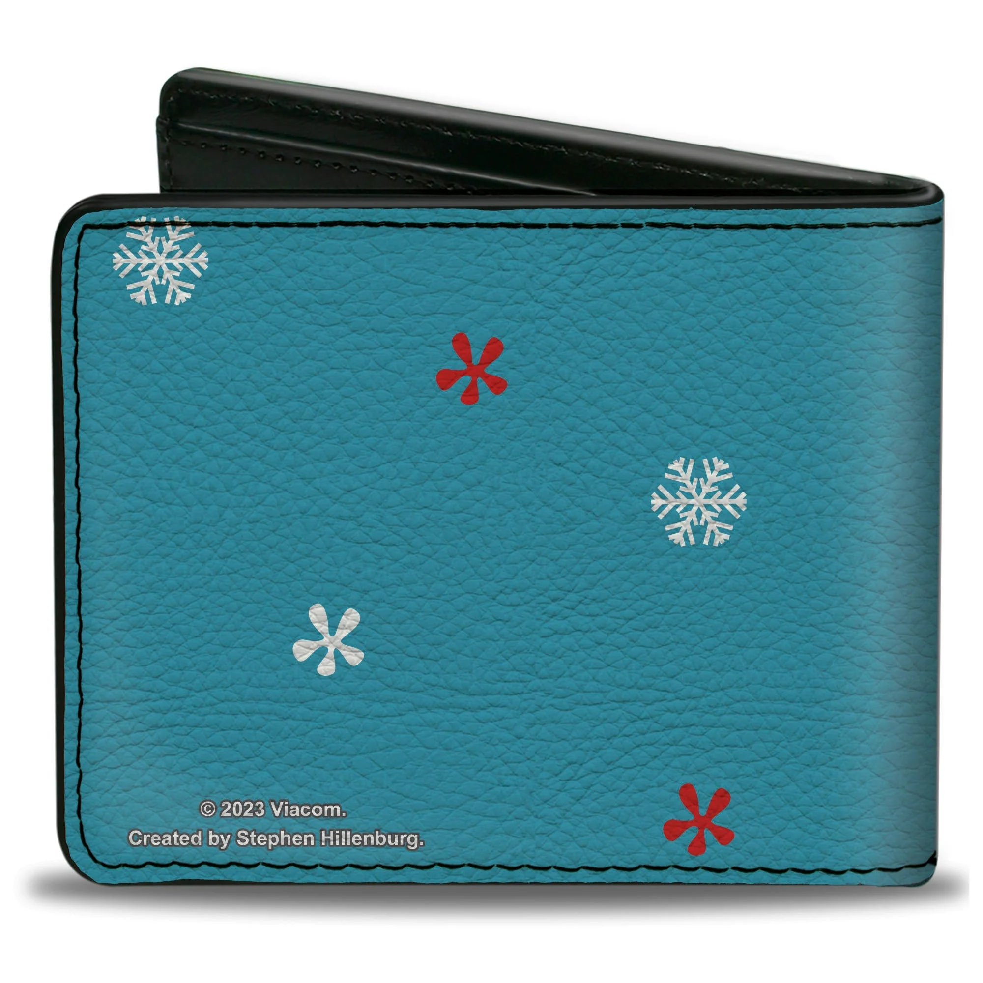 SpongeBob SquarePants Bi-Fold Wallet Squidward Krabby Christmas Pose Vegan Leather Blue - Image 2