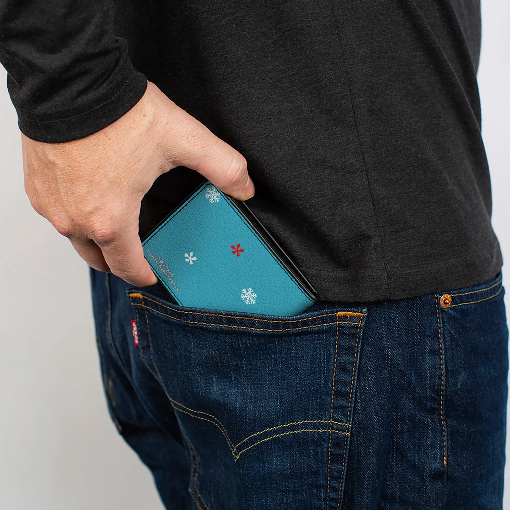 SpongeBob SquarePants Bi-Fold Wallet Squidward Krabby Christmas Pose Vegan Leather Blue - Image 5