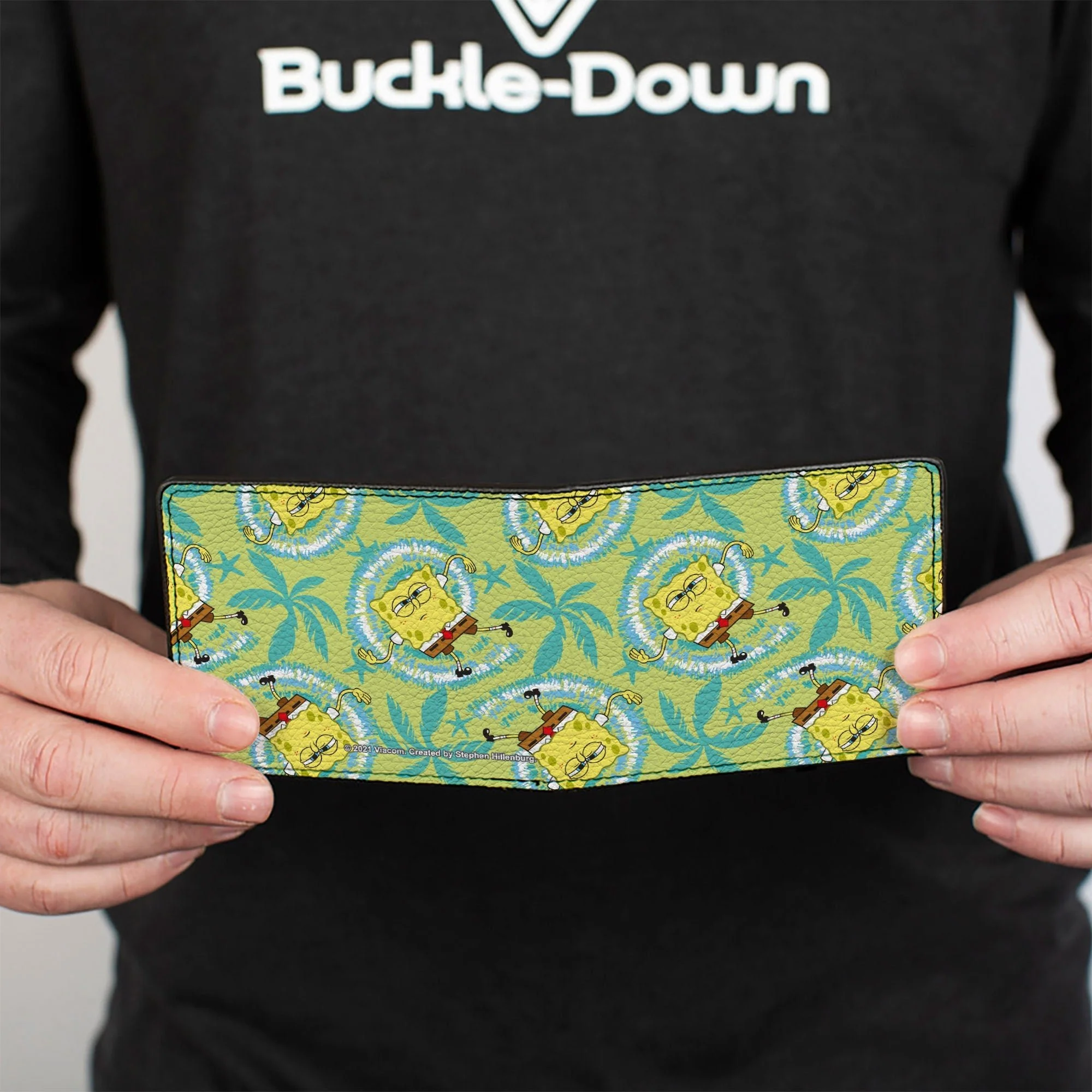 SpongeBob SquarePants Bi-Fold Wallet Wavy Noodle Arm Pose Tropical Tie Dye Green Blue White - Image 4
