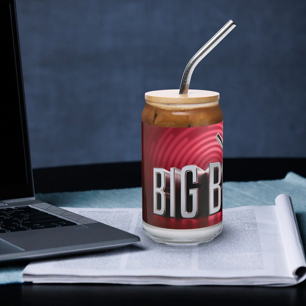 Big Brother Gold Magnifying Glass Can-Shaped Glass with Lid and Straw - Image 4