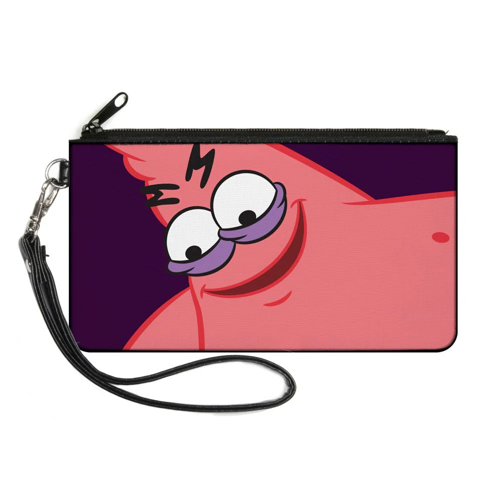 SpongeBob SquarePants Canvas Zipper Wallet Savage Patrick Pose with Detachable Wrist Strap Purple Large