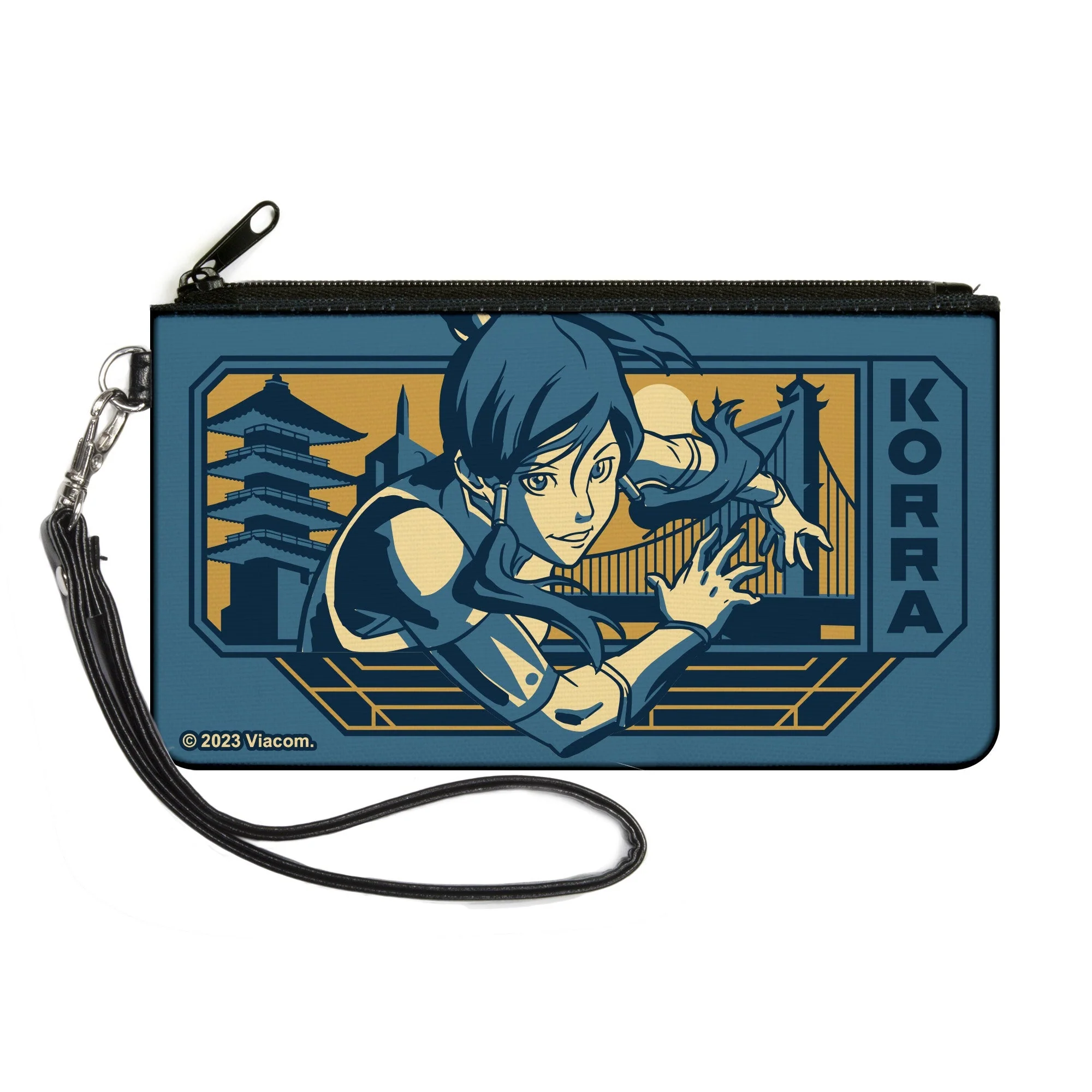 Canvas Zipper Wallet - LARGE - The Legend of Korra Avatar KORRA Bridge Pose and Text Blues