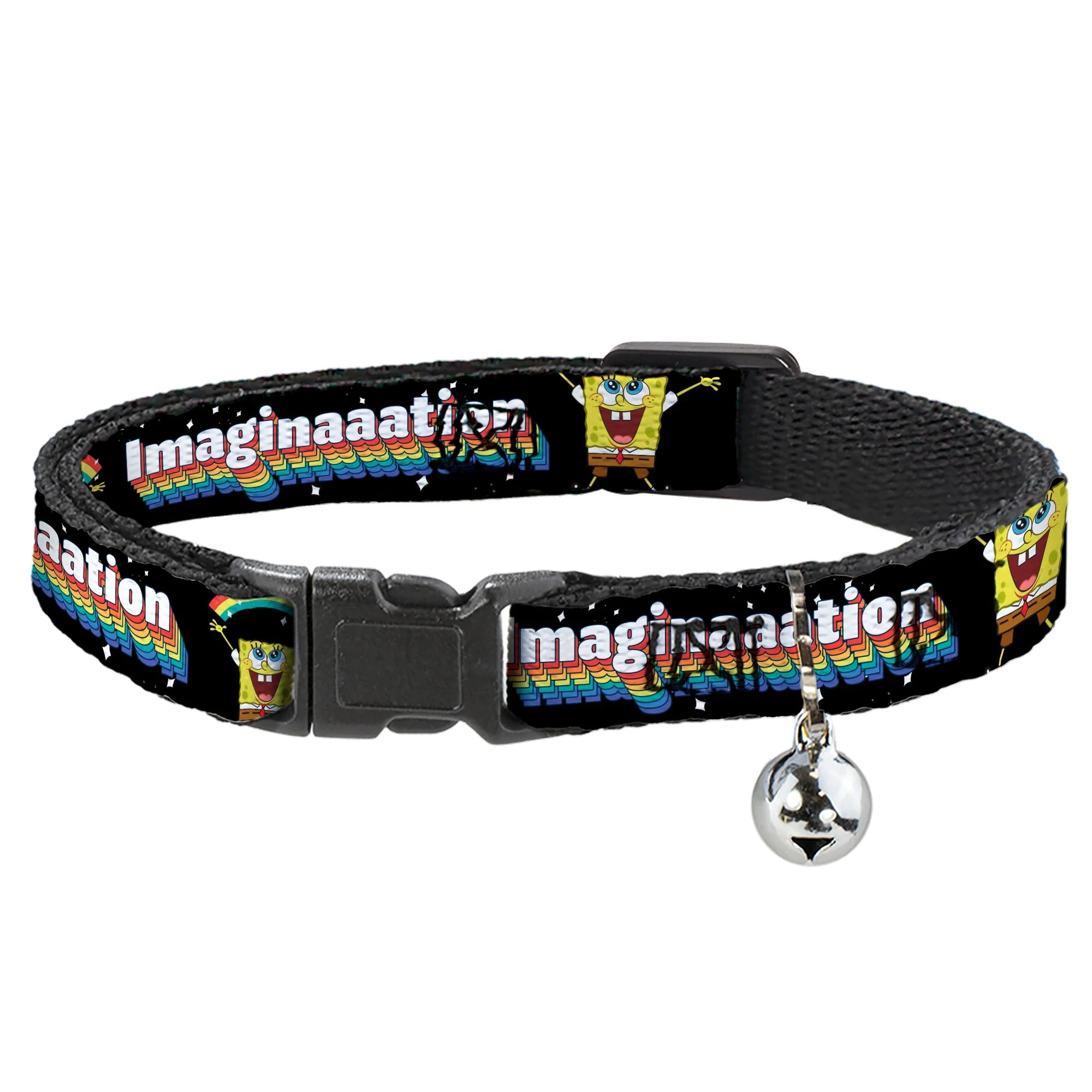 SpongeBob SquarePants Cat Collar Arms Up Rainbow Pose IMAGINAAATION Breakaway with Bell Black Multi Color