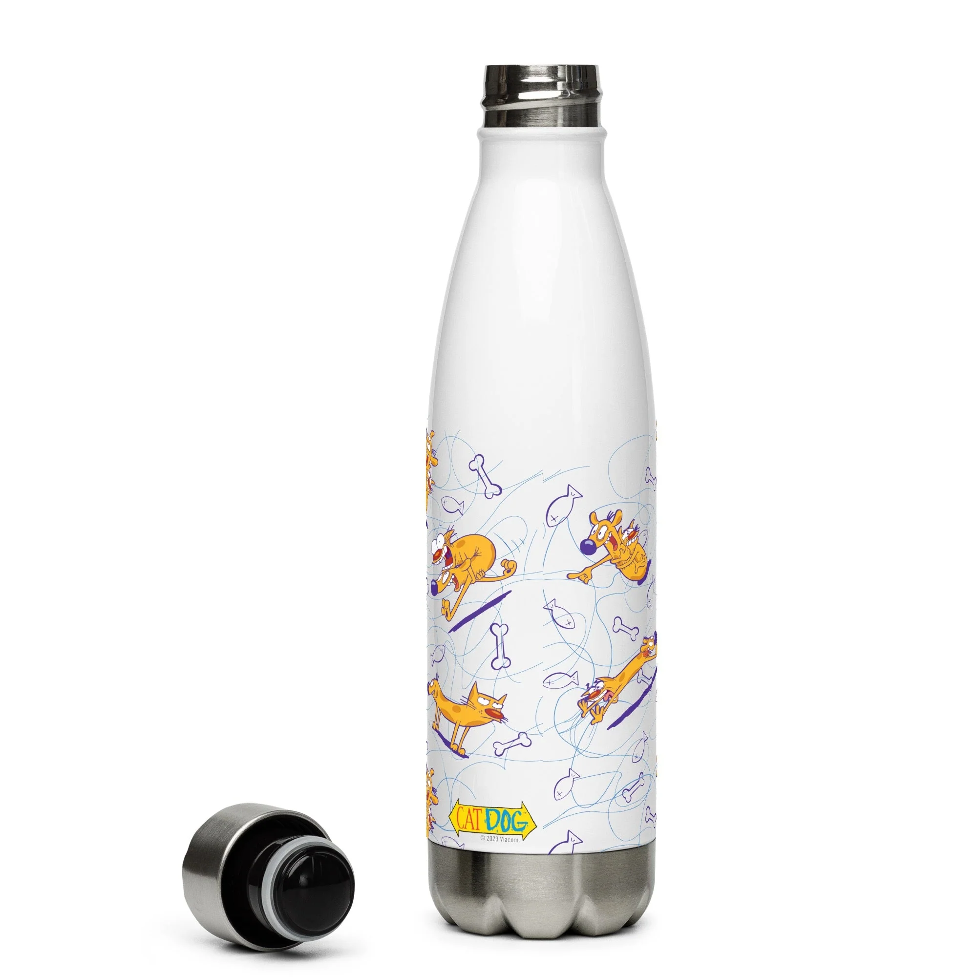 CatDog Pattern 17oz Stainless Steel Water Bottle
