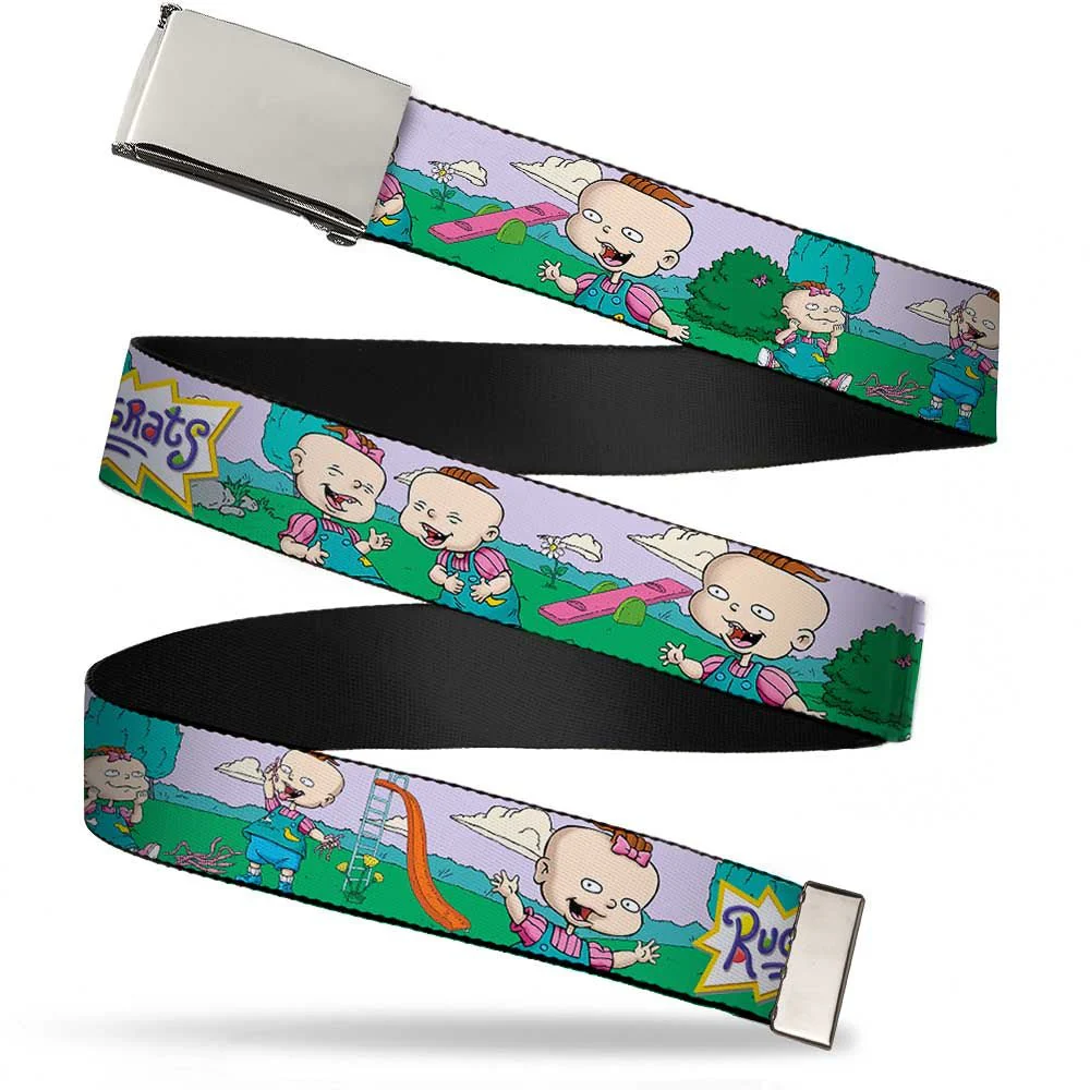 Rugrats Lil & Phil Outdoor Poses Chrome Buckle Web Belt