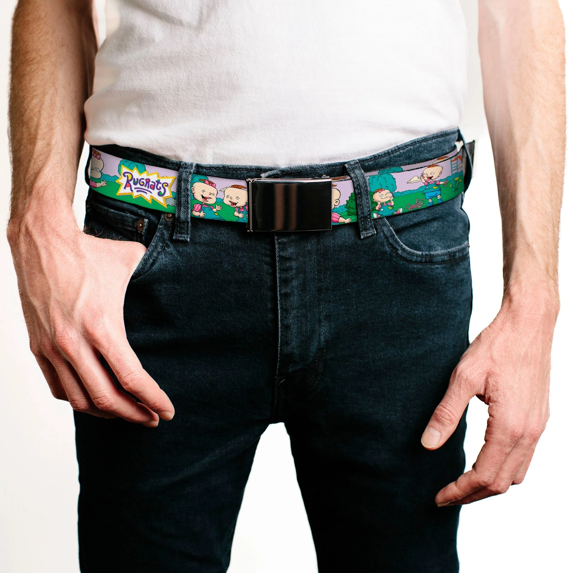 Rugrats Lil & Phil Outdoor Poses Chrome Buckle Web Belt - Image 2
