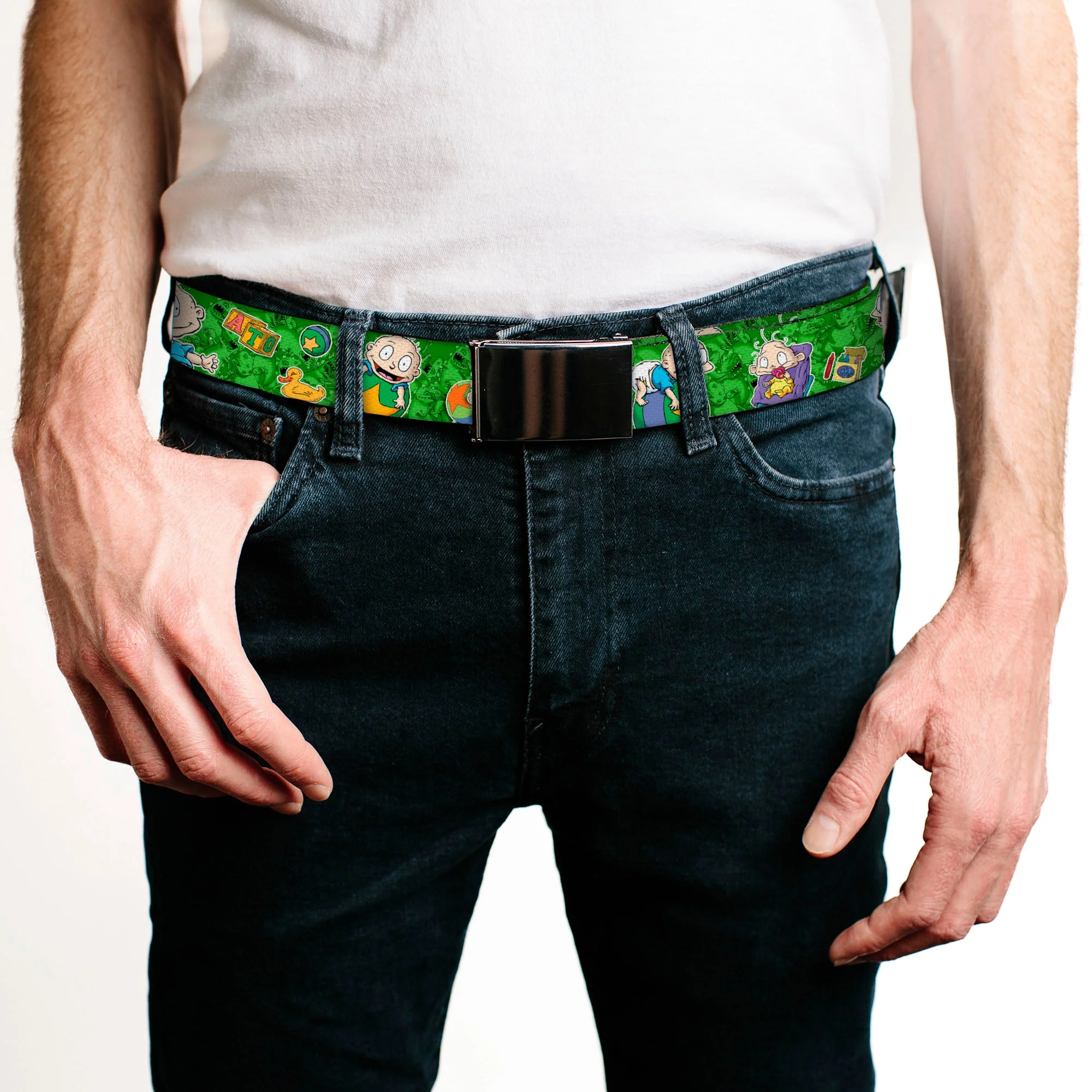Rugrats Tommy & Dil Poses Chrome Buckle Green Web Belt - Image 2
