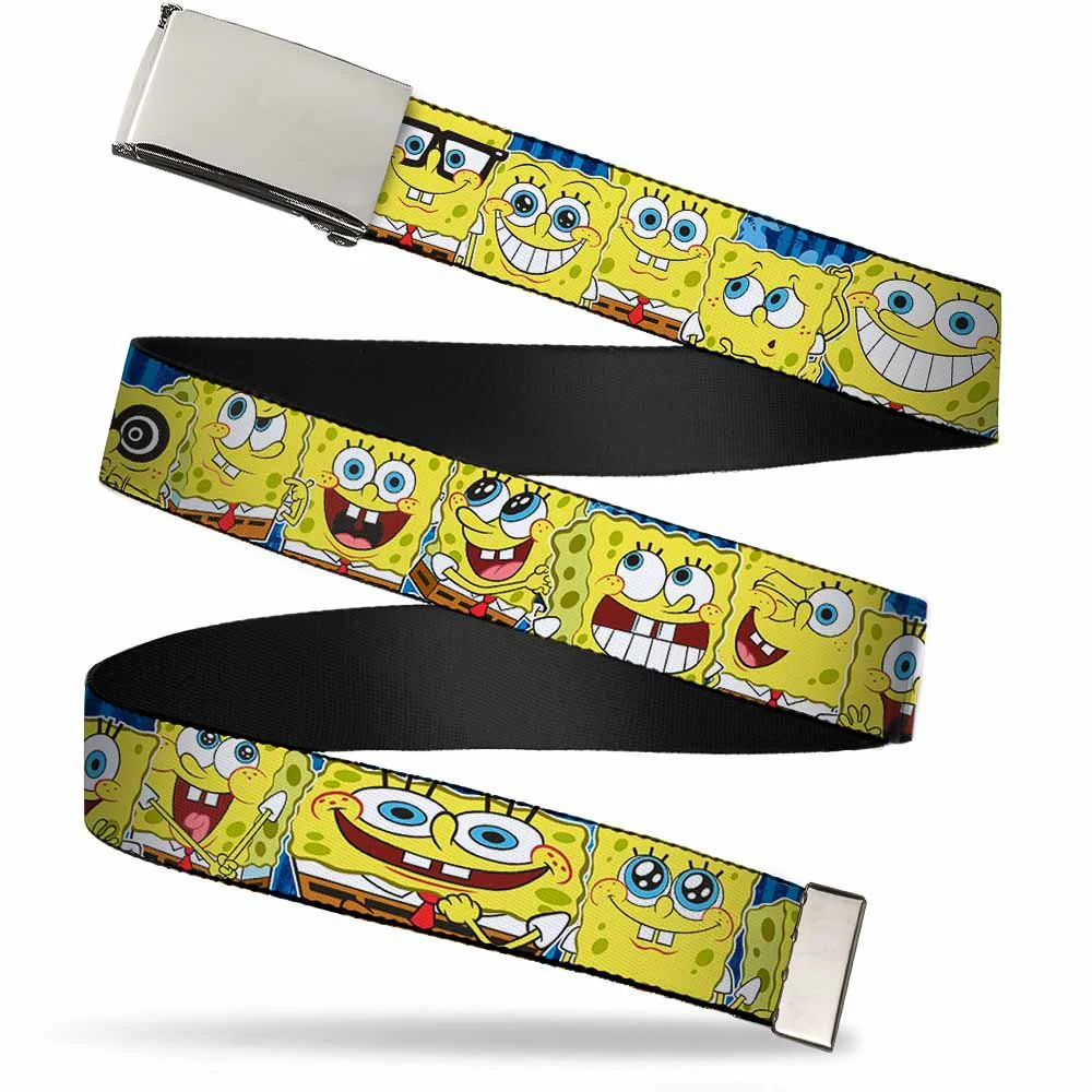 SpongeBob SquarePants Web Belt Expressions Stripe Chrome Buckle Blue