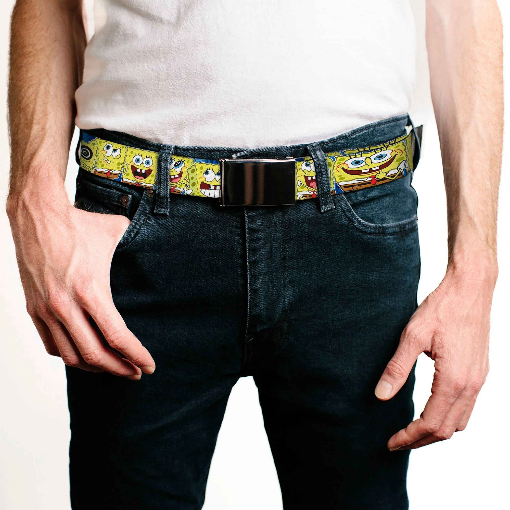 SpongeBob SquarePants Web Belt Expressions Stripe Chrome Buckle Blue - Image 2