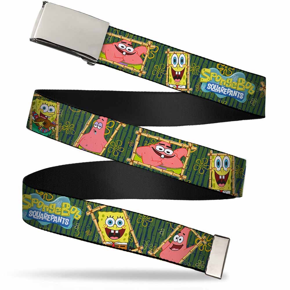 SpongeBob SquarePants Web Belt SpongeBob Patrick Starfish Logo Webbing Chrome Buckle Adjustable
