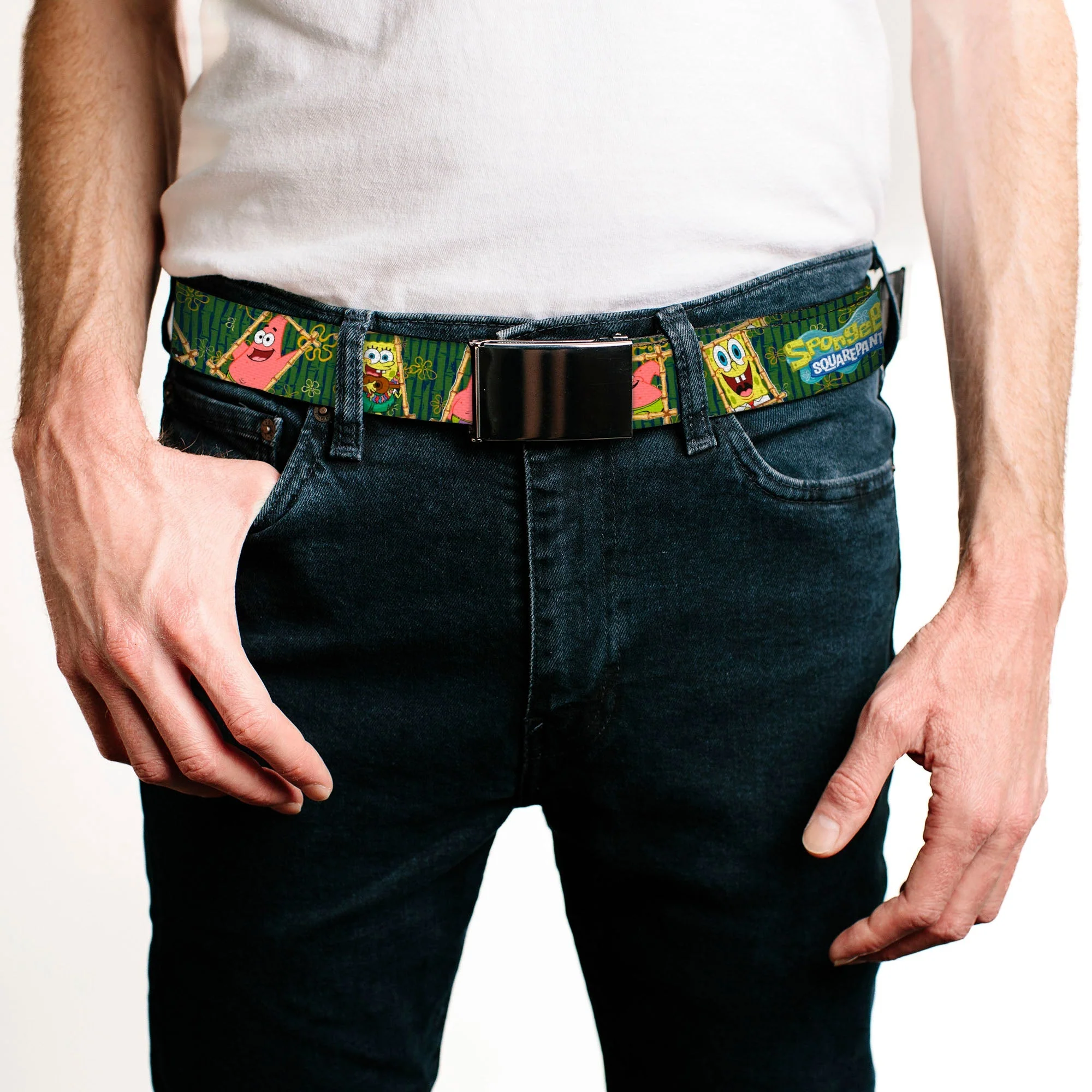 SpongeBob SquarePants Web Belt SpongeBob Patrick Starfish Logo Webbing Chrome Buckle Adjustable - Image 2