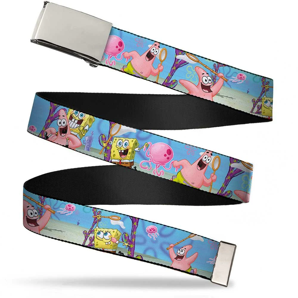 SpongeBob SquarePants Web Belt SpongeBob & Patrick Jellyfishing Chrome Buckle