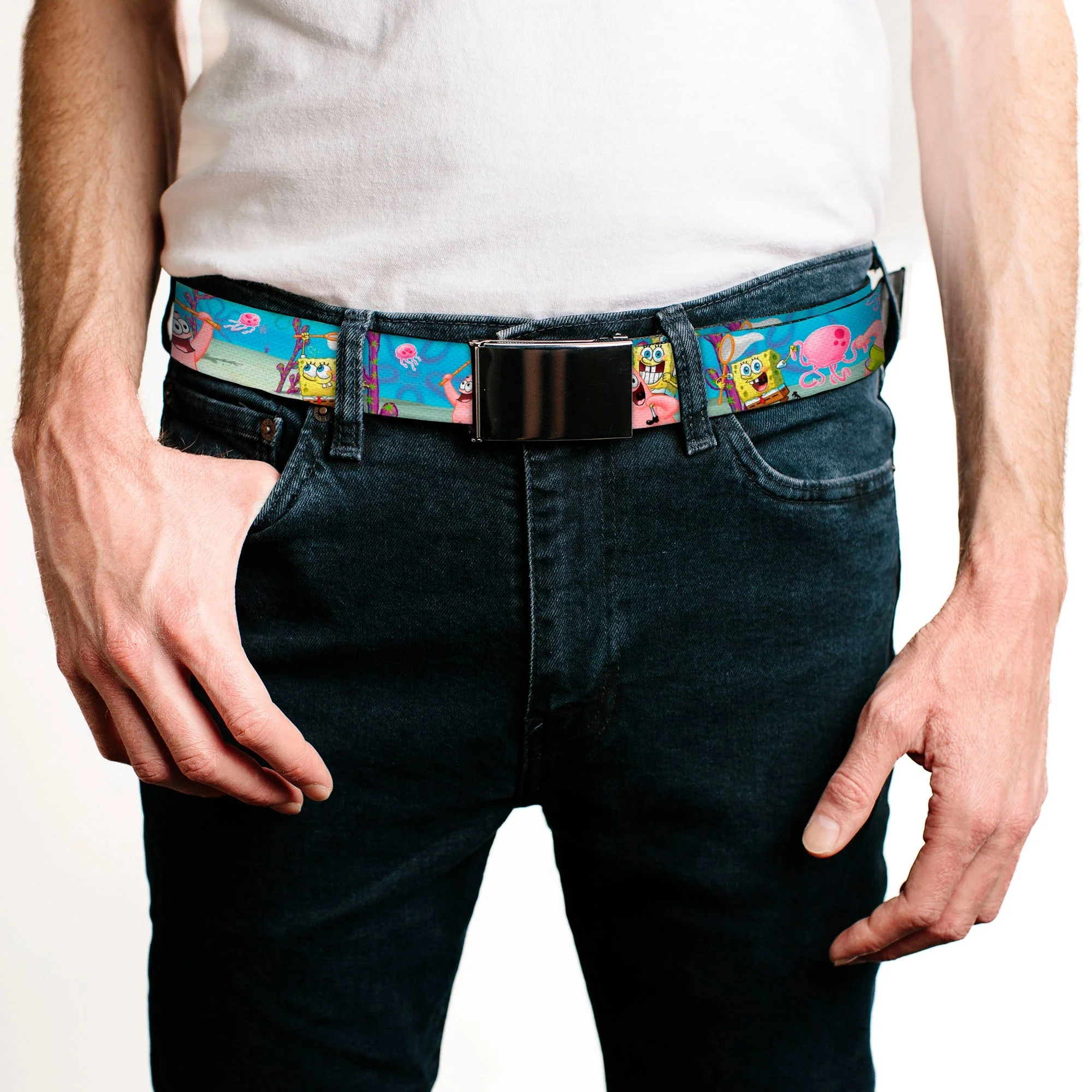SpongeBob SquarePants Web Belt SpongeBob & Patrick Jellyfishing Chrome Buckle - Image 2