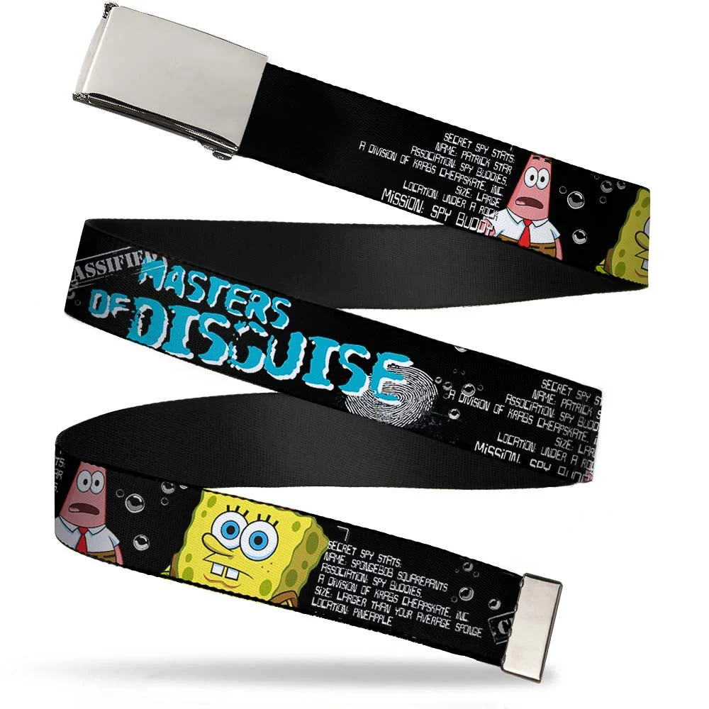 SpongeBob SquarePants Web Belt SpongeBob & Patrick Spy Profile Masters of Disguise Chrome Buckle