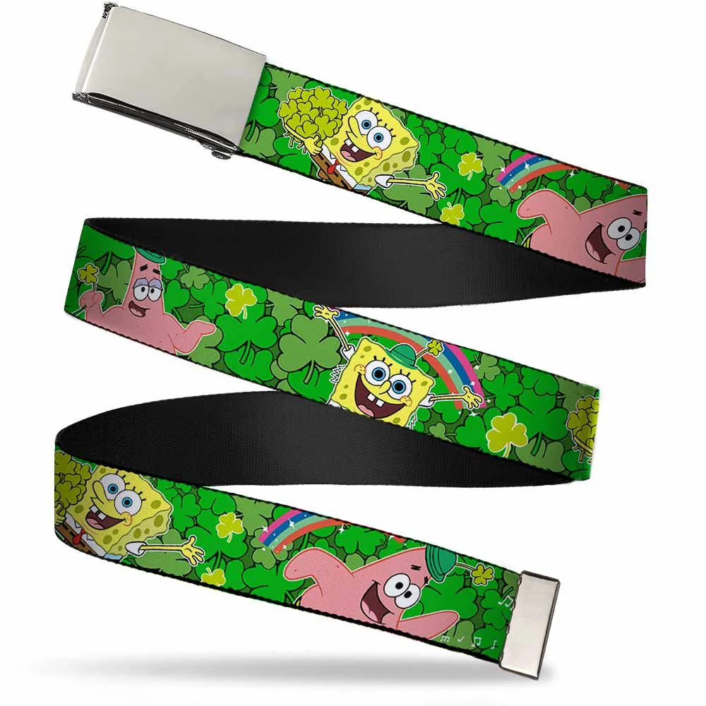 SpongeBob SquarePants Web Belt St. Patrick's Day Poses Chrome Buckle Adjustable