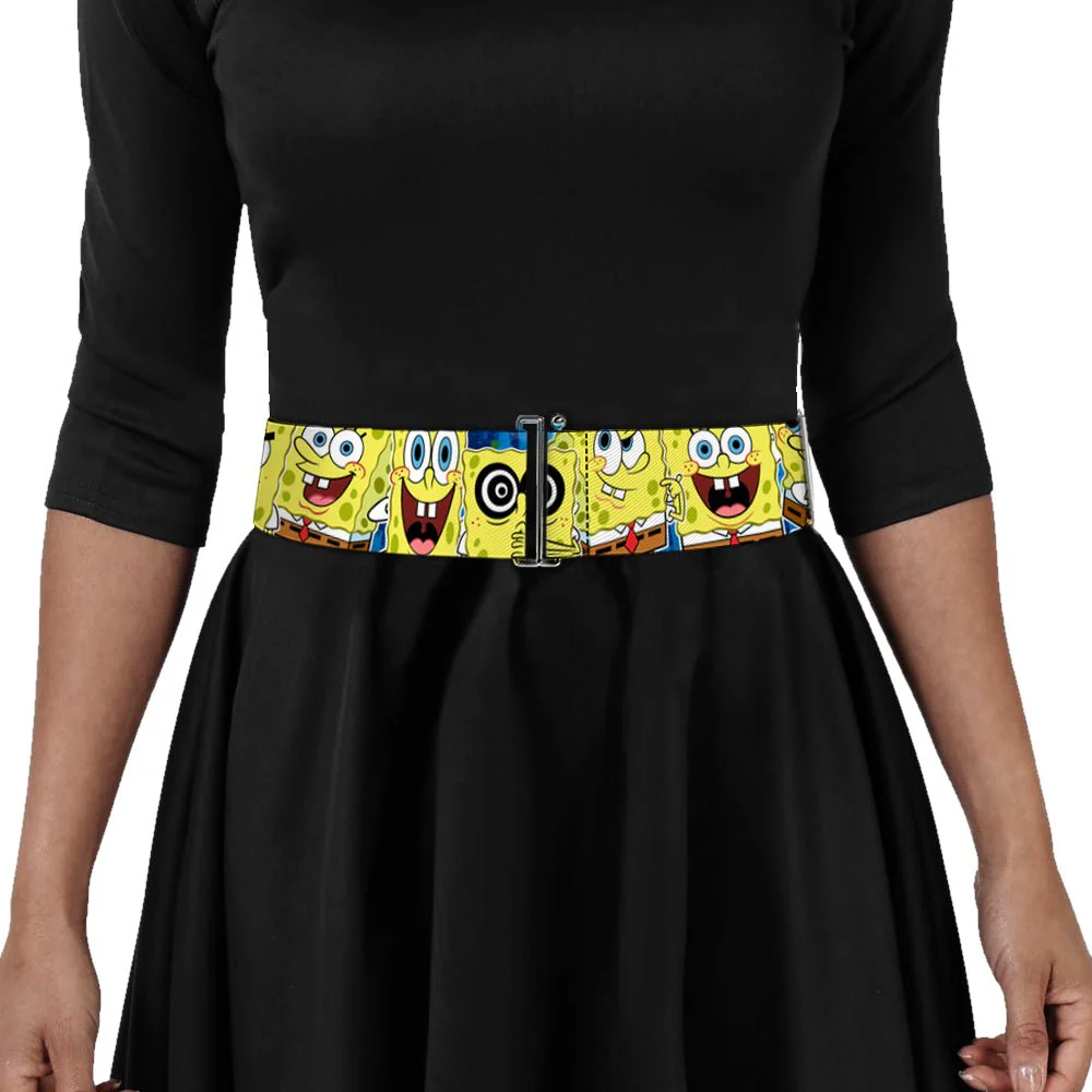 SpongeBob SquarePants Cinch Waist Belt Expressions Stripe Elastic Blue - Image 3