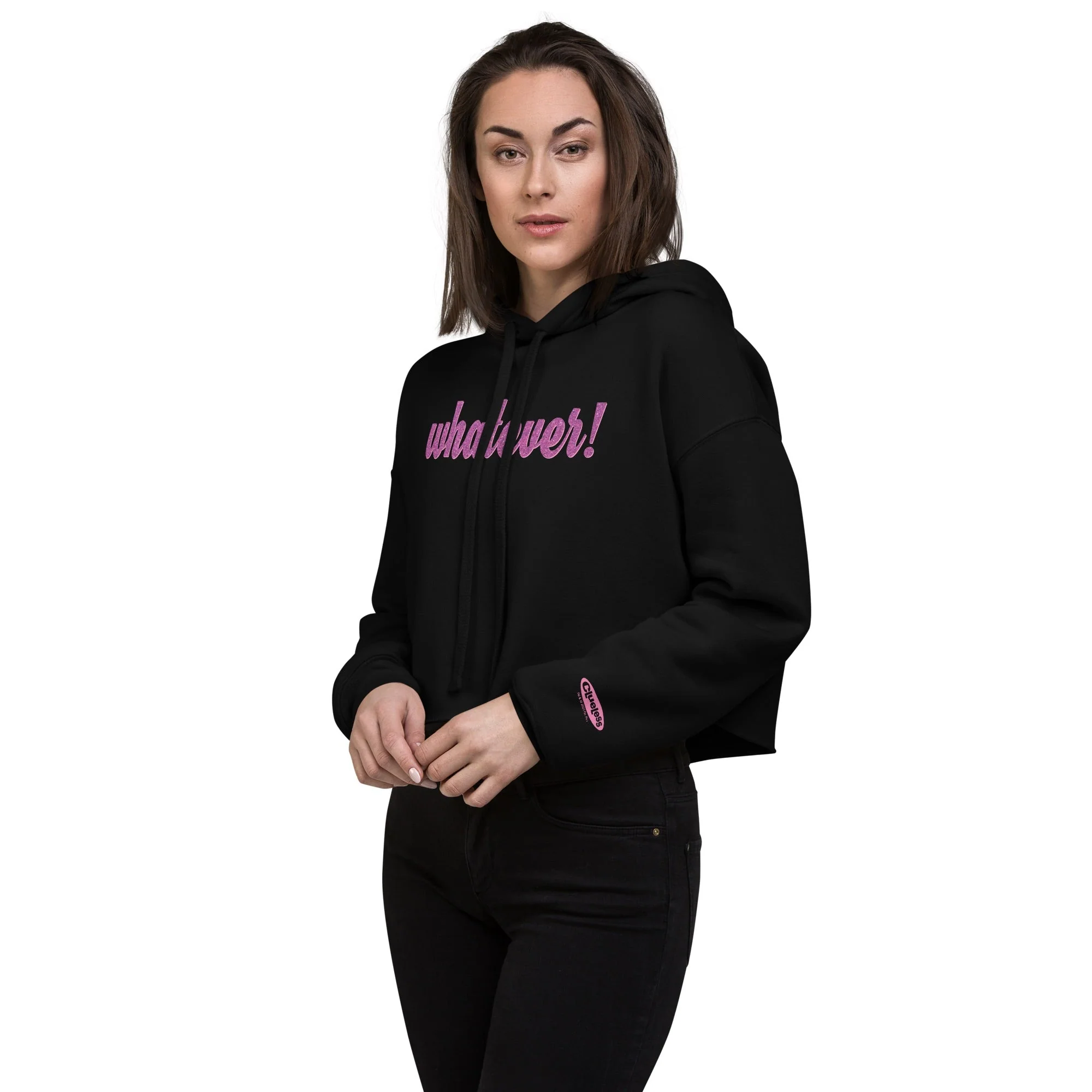 Clueless Whatever Women's Fleece Crop Sweatshirt - Image 3