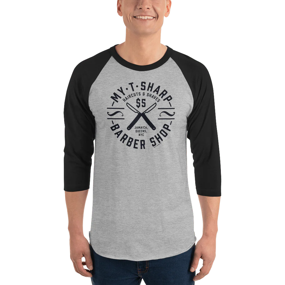 Coming To America My-T-Sharp Barber Shop Unisex 3/4 Sleeve Raglan Shirt - Image 2
