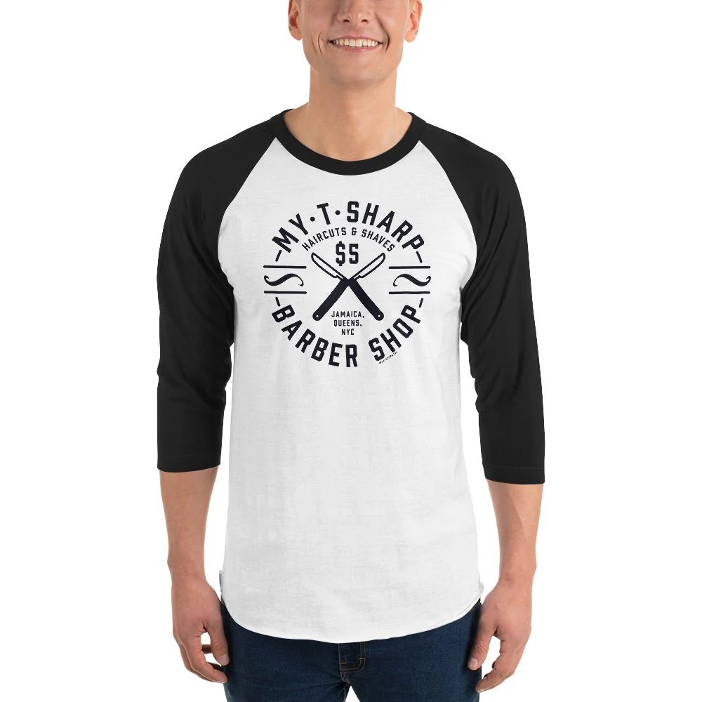 Coming To America My-T-Sharp Barber Shop Unisex 3/4 Sleeve Raglan Shirt - Image 3
