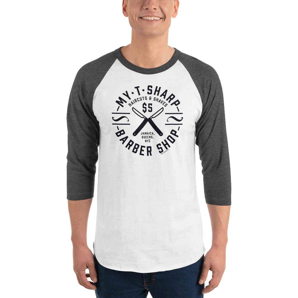 Coming To America My-T-Sharp Barber Shop Unisex 3/4 Sleeve Raglan Shirt - Image 4