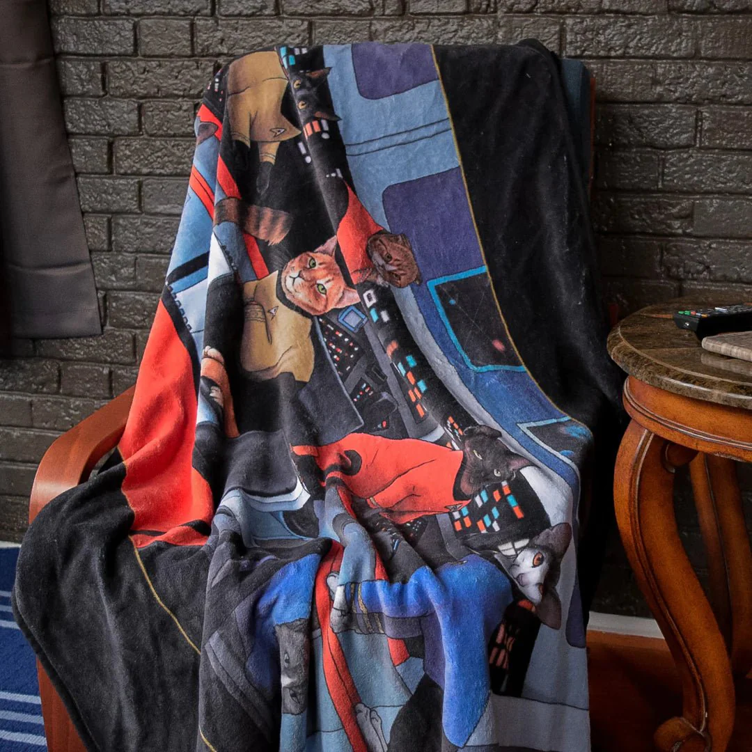 Star Trek: The Original Series Crew Cats Black Sherpa Blanket - Image 4
