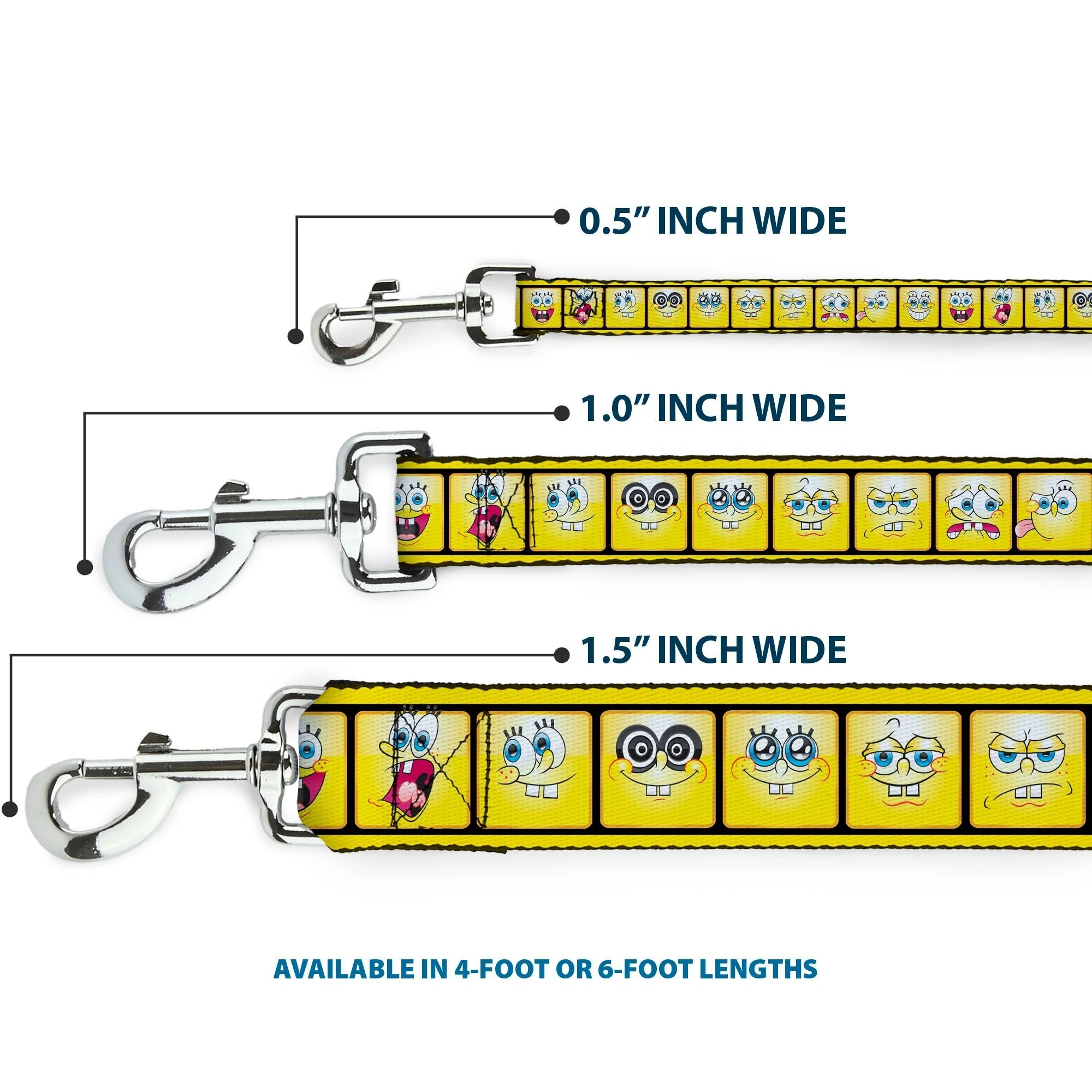 SpongeBob Dog Leash 10-Expressions Filmstrip Yellow Black White - Image 3