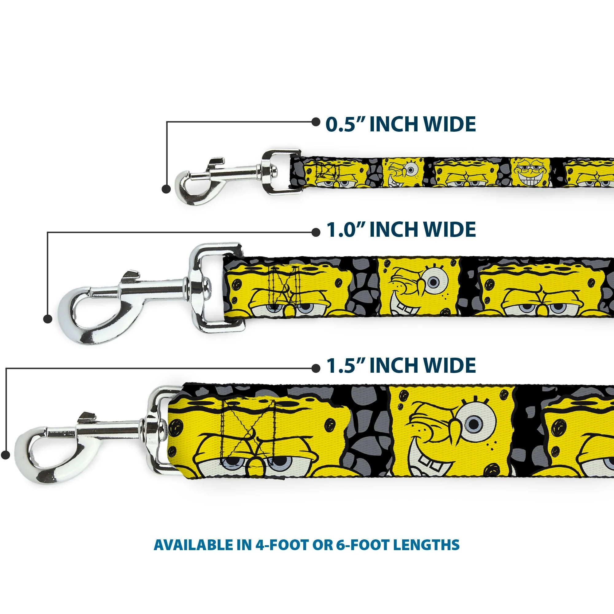SpongeBob SquarePants Dog Leash 4-CLOSE-UP Expressions Crackle Black/Gray/Yellow - Image 3