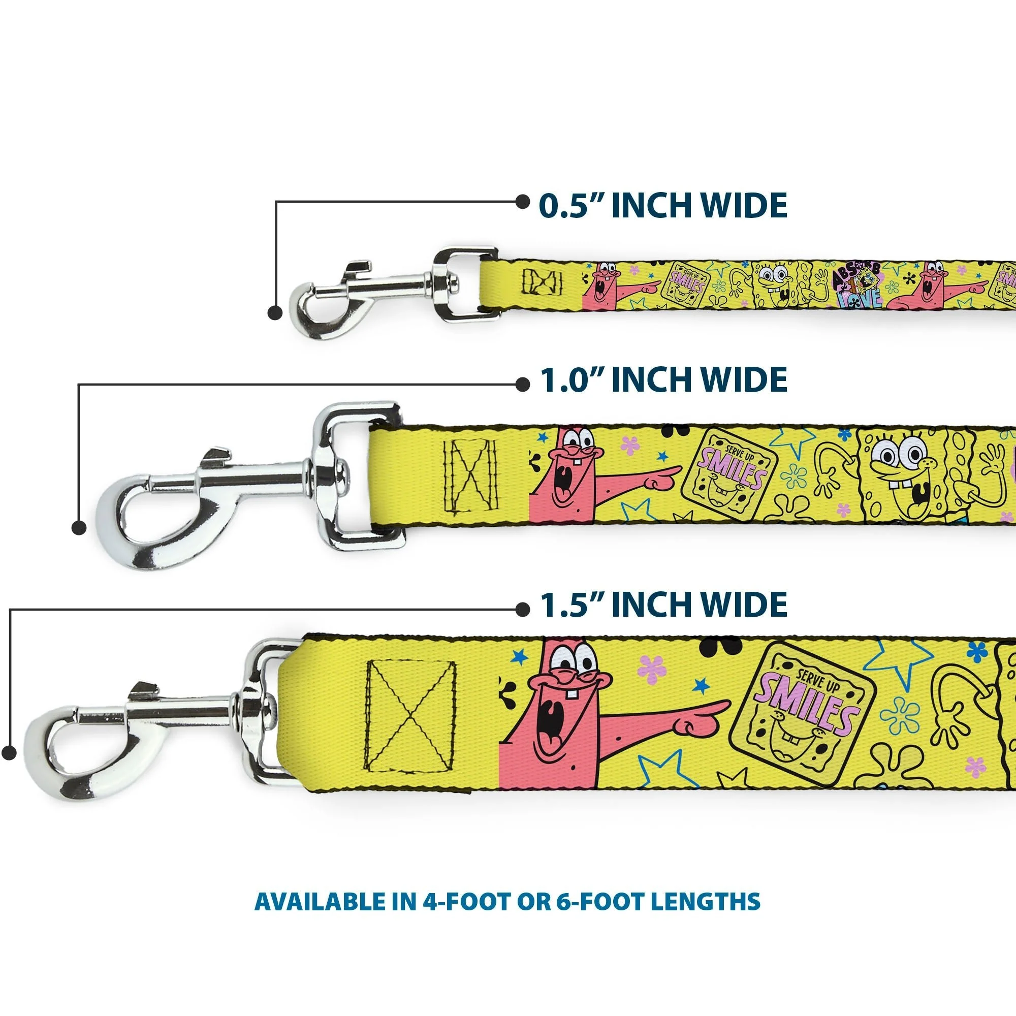 SpongeBob SquarePants Dog Leash LOVE and SMILES Poses Durable Yellow/Multi Color - Image 3