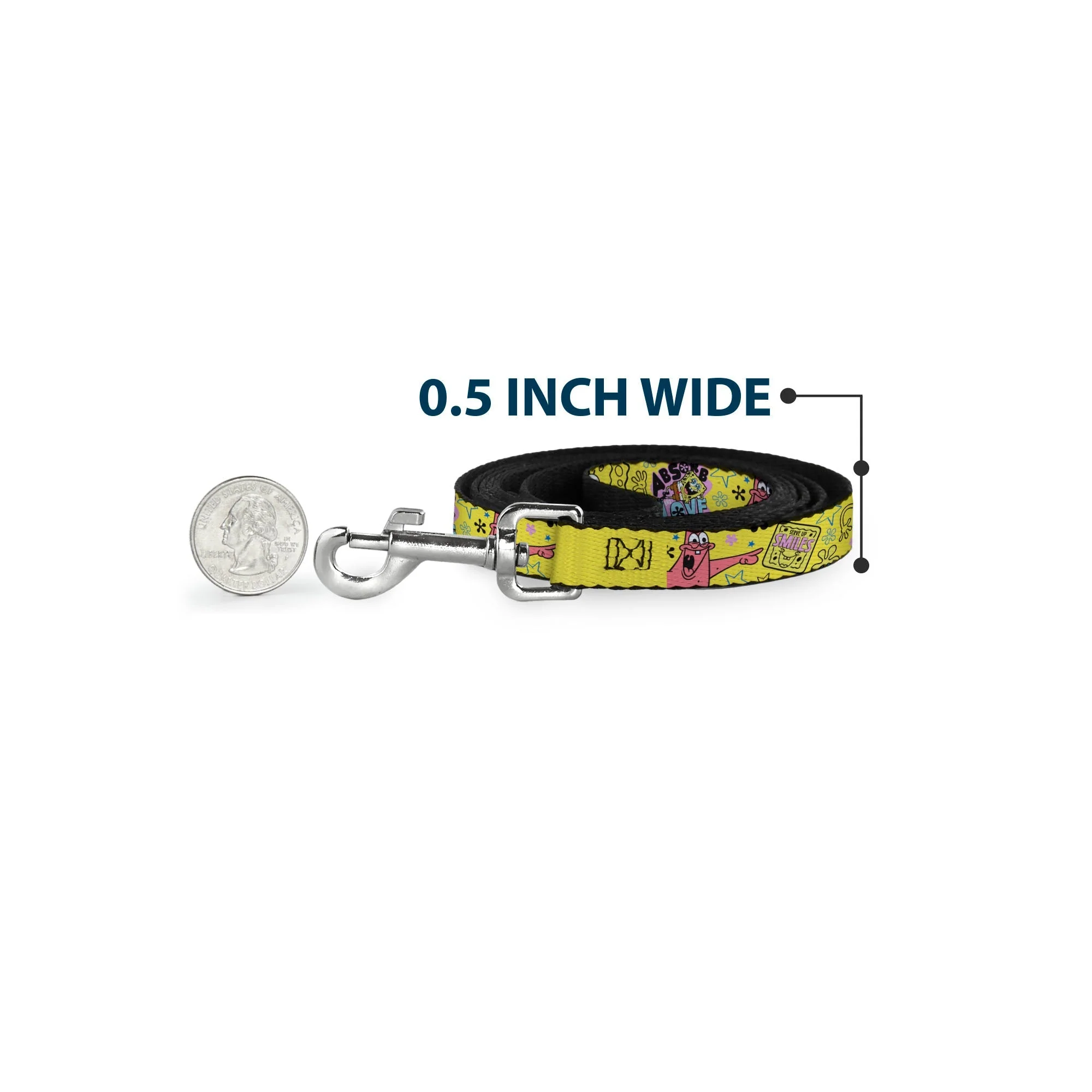 SpongeBob SquarePants Dog Leash LOVE and SMILES Poses Durable Yellow/Multi Color - Image 4