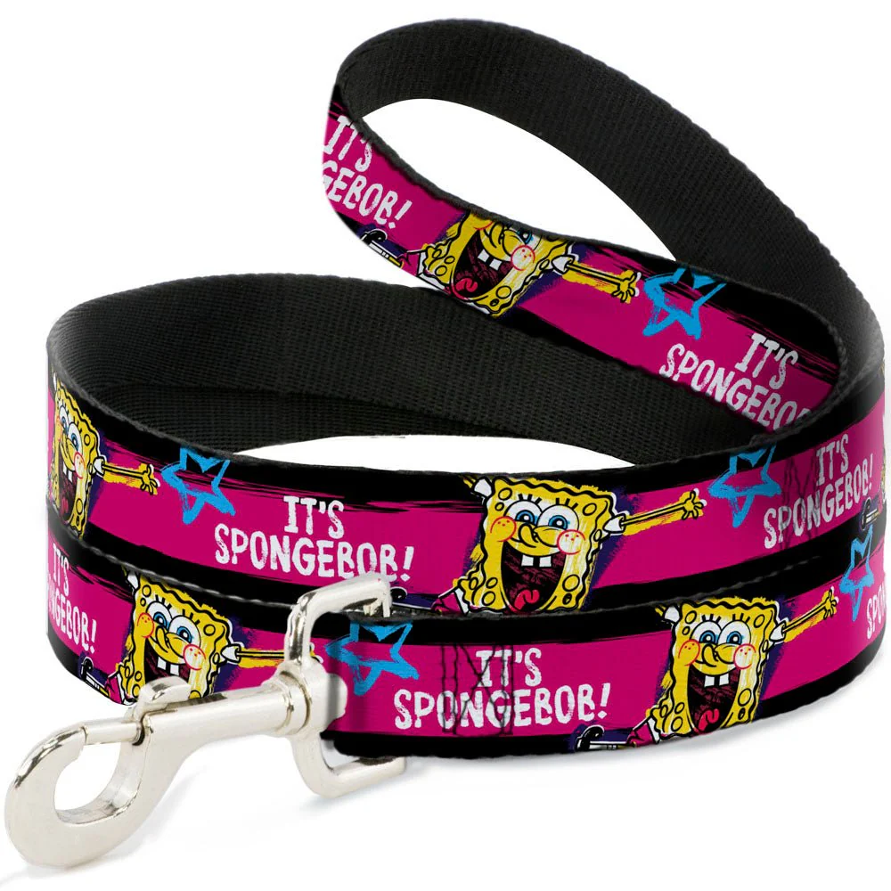 SpongeBob Dog Leash Pose IT'S SPONGEBOB! Stripe Black/Pink/Blue/White Various Sizes