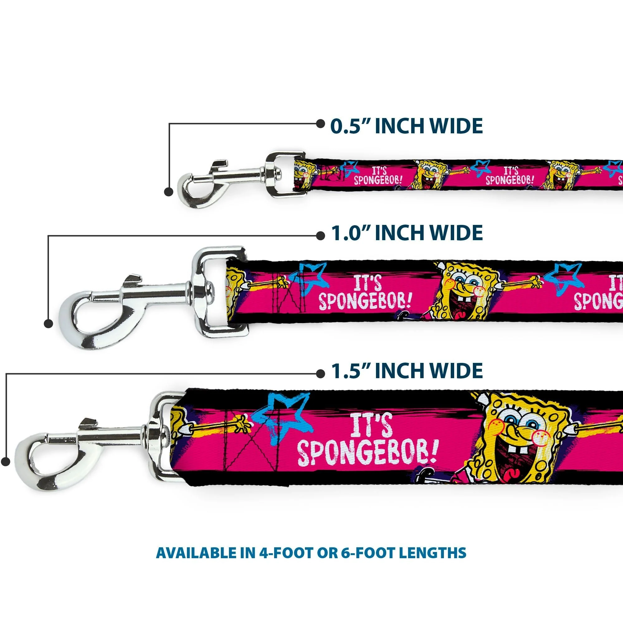 SpongeBob Dog Leash Pose IT'S SPONGEBOB! Stripe Black/Pink/Blue/White Various Sizes - Image 3