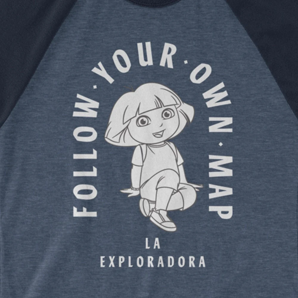 Dora the Explorer Follow Your Own Map Unisex 3/4 Sleeve Raglan Shirt - Image 2