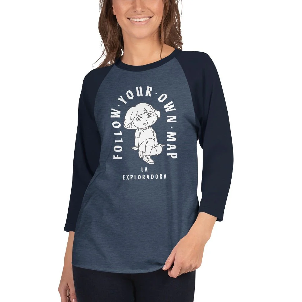 Dora the Explorer Follow Your Own Map Unisex 3/4 Sleeve Raglan Shirt - Image 3