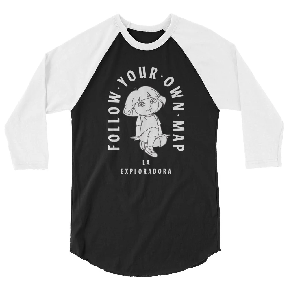 Dora the Explorer Follow Your Own Map Unisex 3/4 Sleeve Raglan Shirt - Image 4