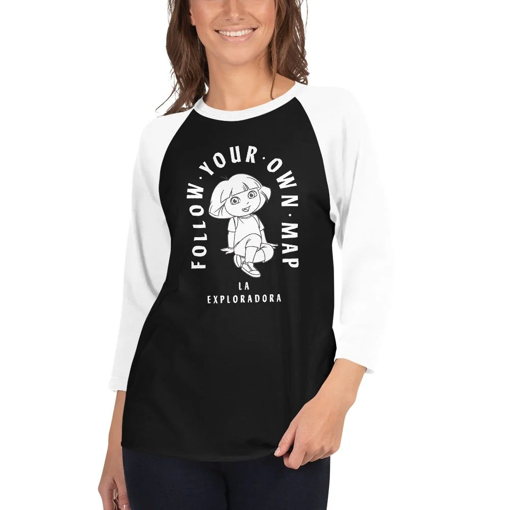 Dora the Explorer Follow Your Own Map Unisex 3/4 Sleeve Raglan Shirt - Image 5