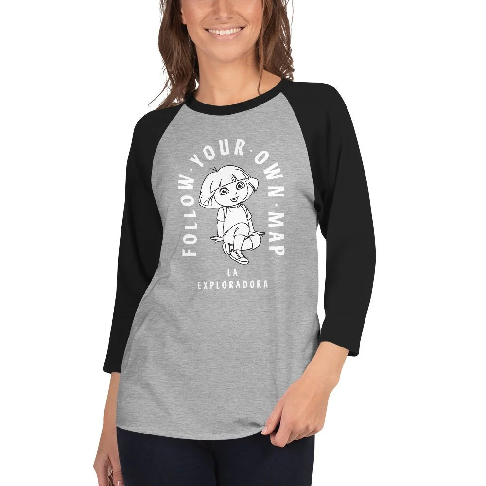 Dora the Explorer Follow Your Own Map Unisex 3/4 Sleeve Raglan Shirt - Image 7