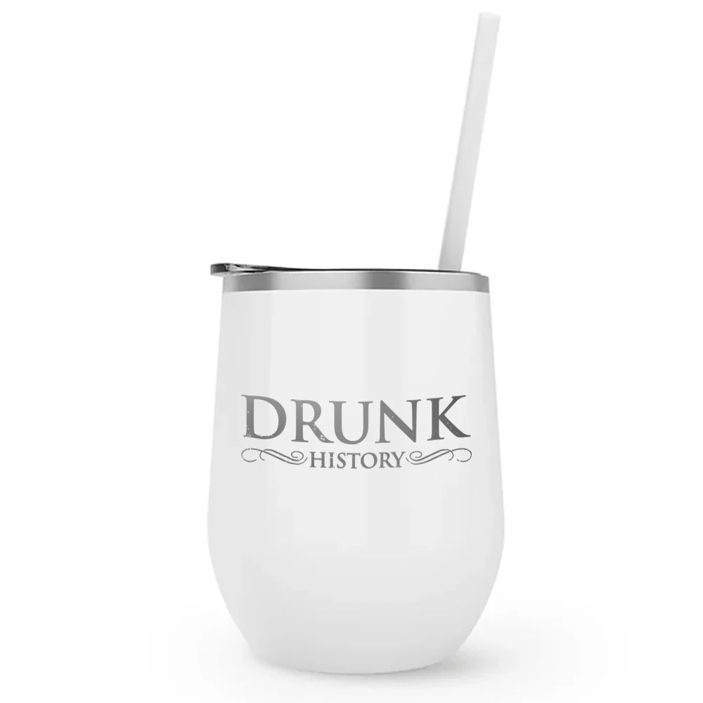 Drunk History Logo Laser Engraved Wine Tumbler with Straw - Image 3