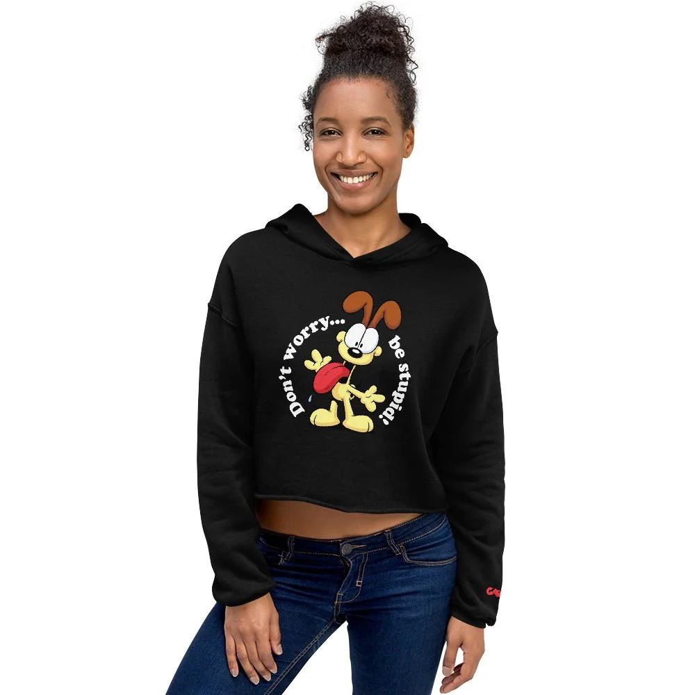 Garfield Don't Worry Be Stupid Women's Fleece Crop Hooded Sweatshirt - Image 2