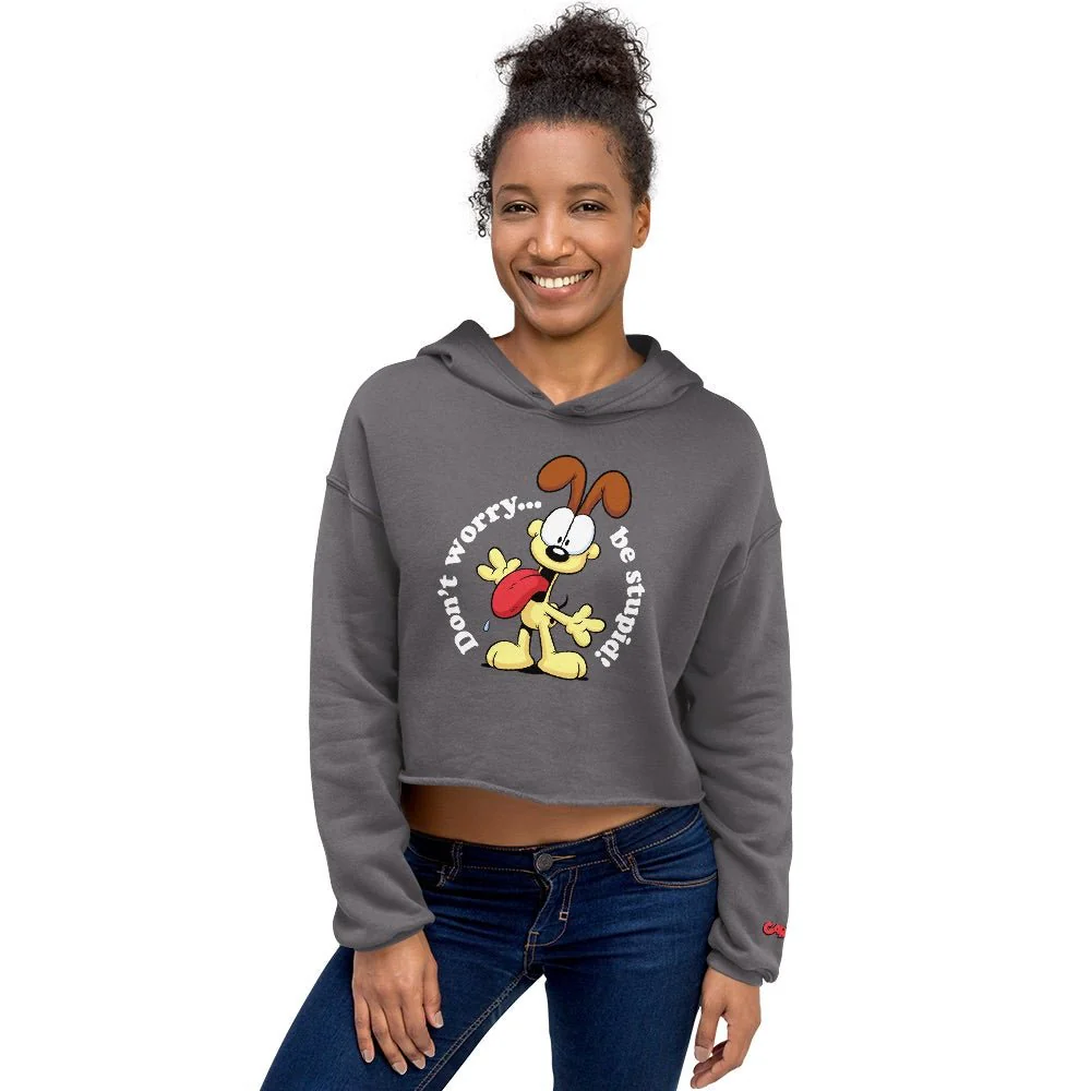 Garfield Don't Worry Be Stupid Women's Fleece Crop Hooded Sweatshirt - Image 4
