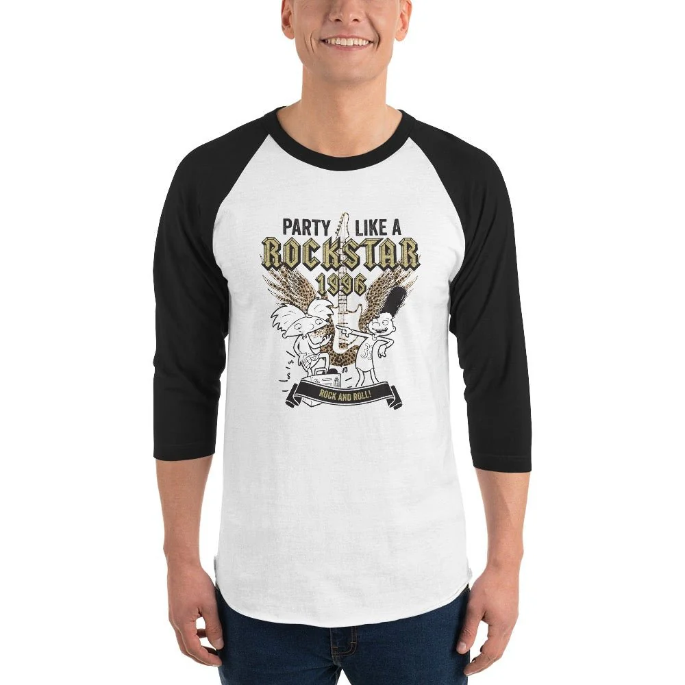 Hey Arnold! Party Like a Rockstar Unisex 3/4 Sleeve Raglan Shirt - Image 3