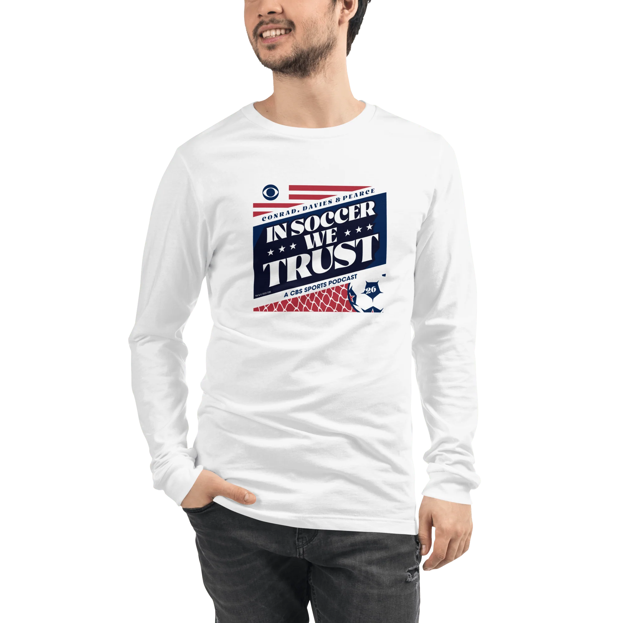 In Soccer We Trust Podcast Key Art Adult Long Sleeve T-Shirt - Image 2