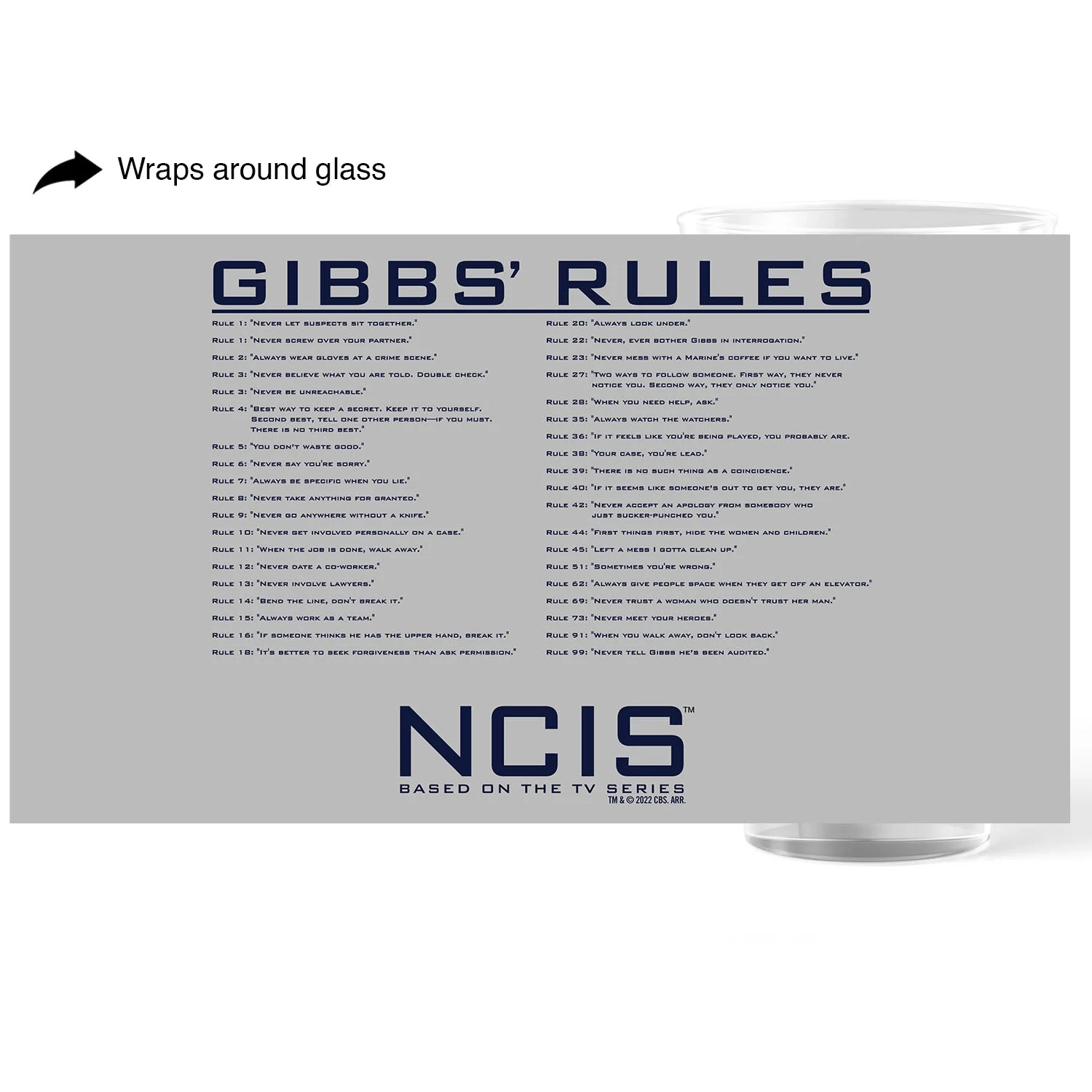 NCIS Gibbs Rules 17 oz Pint Glass - Image 2