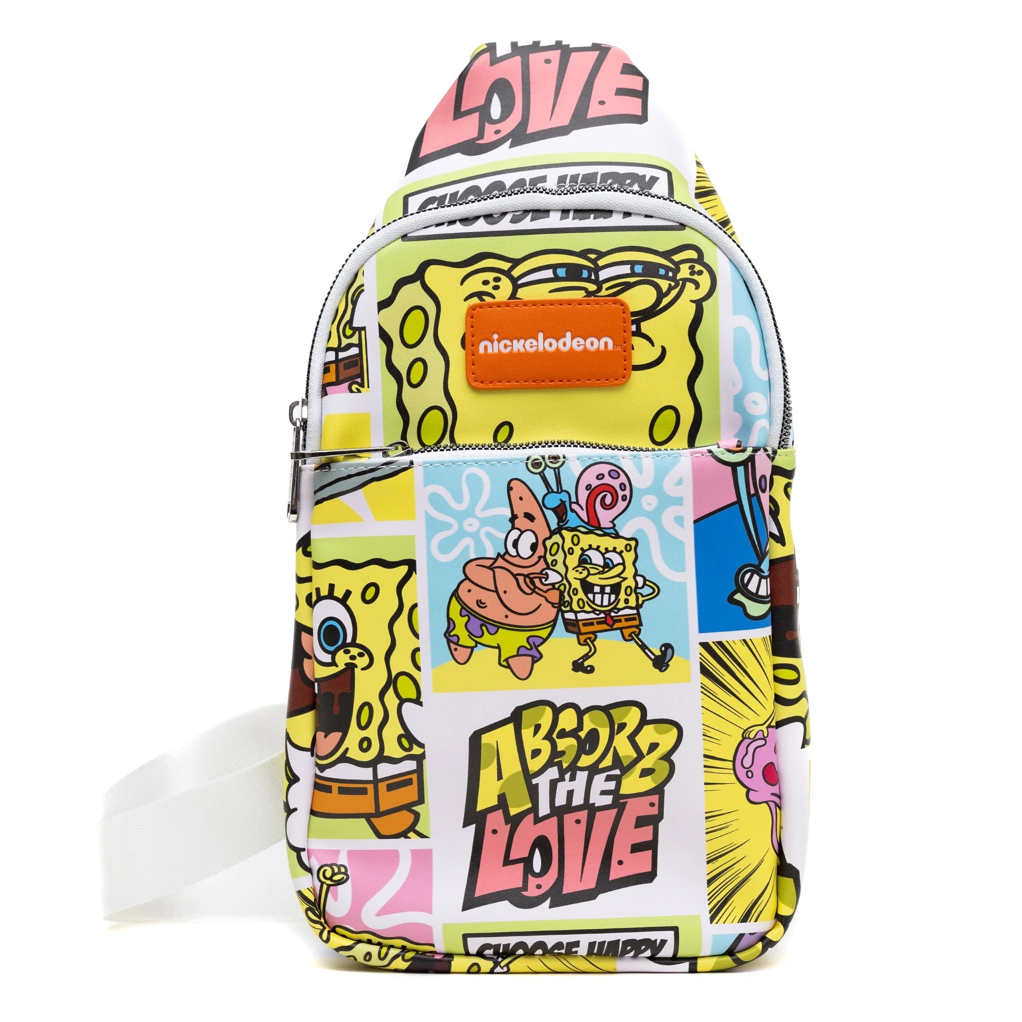 Nickelodeon Vegan Leather Crossbody Sling Bag SpongeBob SquarePants Character Blocks 7" x 14"