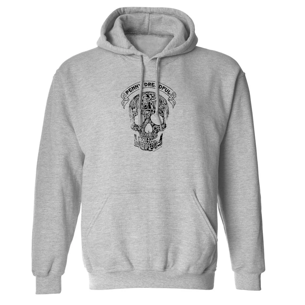 Penny Dreadful Line Art Skull Fleece Hooded Sweatshirt - Image 2