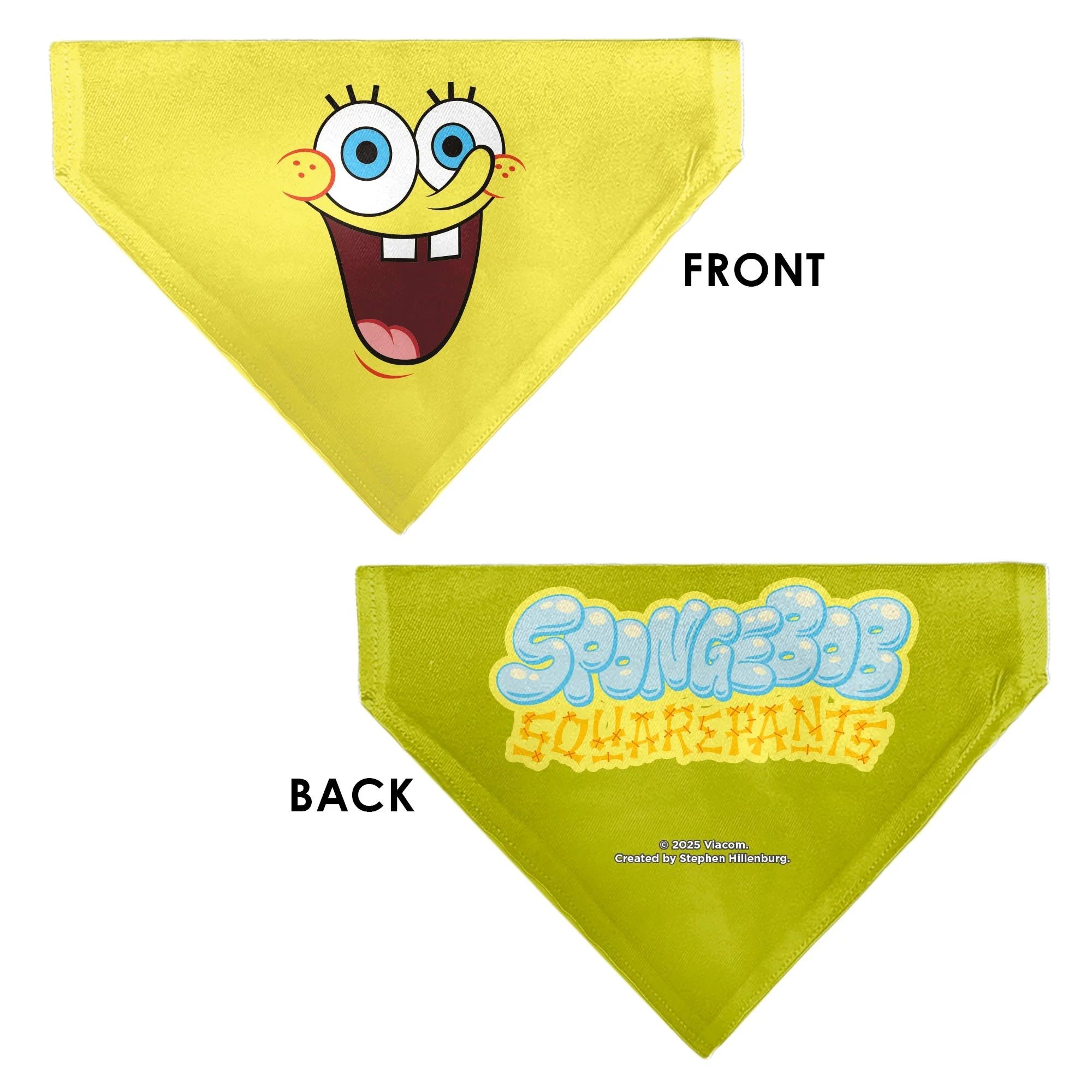 SpongeBob SquarePants Pet Bandana Excited Smile Expression Over-the-Collar Double-Sided Print Yellow - Image 3