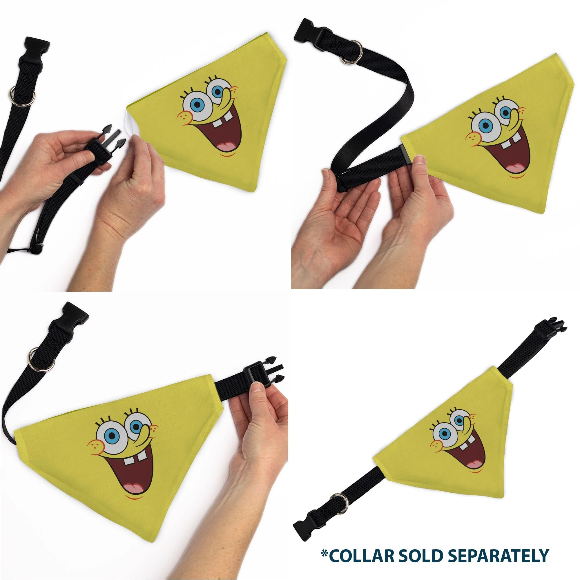 SpongeBob SquarePants Pet Bandana Excited Smile Expression Over-the-Collar Double-Sided Print Yellow - Image 6